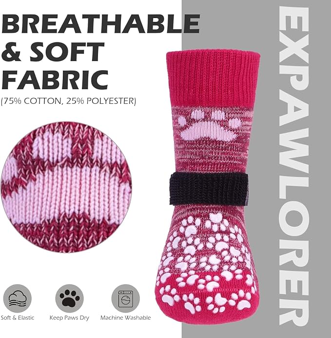 EXPAWLORER Anti Slip Dog Socks to Prevent Licking Paws, Dog Shoes for Hot Pavement, Dog Booties for Small Medium Large Senior Dogs, Traction Control Boots & Paw Protectors for Hardwood Floors Rose - Image 4
