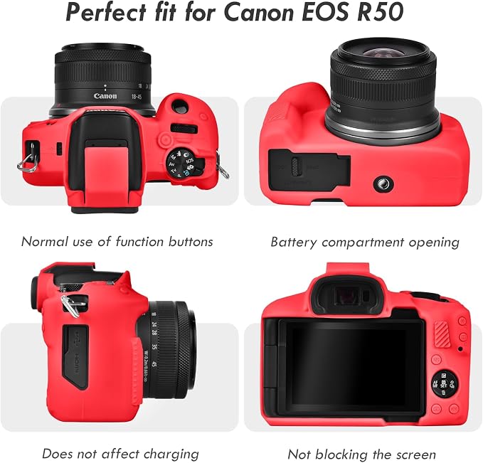 Rieibi EOSR50 EOS R50 Case, Soft Silicone Protective Case for Canon EOS R50 EOSR50 Vlogging Camera, Lightweight EOS R50 Camera Case Grip Cover Body Skin - Red - Image 3