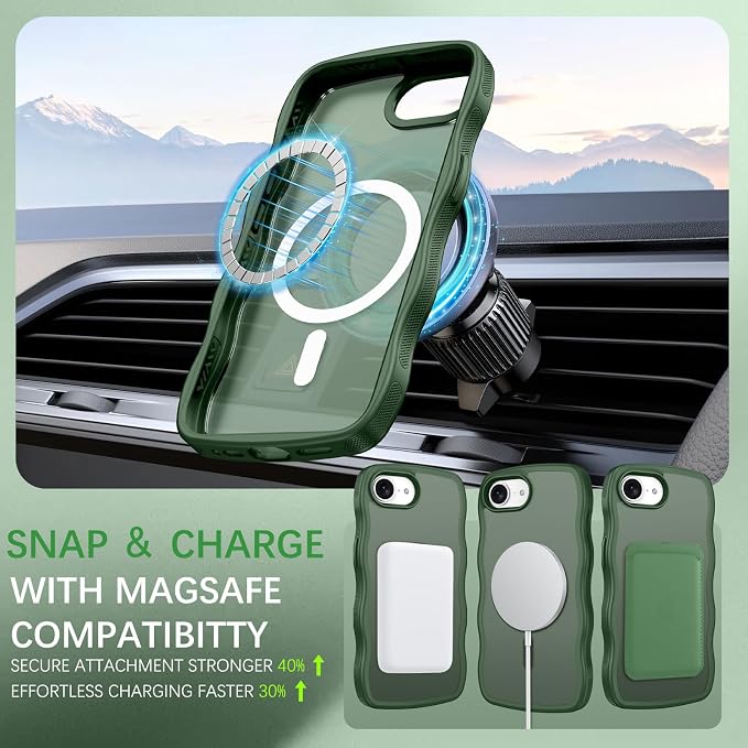 BENTOBEN Magnetic for iPhone 17e Case,Cute Wavy Frame [Compatible with MagSafe] Translucent Matte Anti-Slip Bumper Women Girls Boys Men Shockproof Drop Protective Phone Cover for iPhone 17e,Green - Image 2