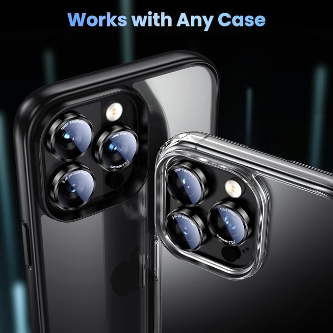 Uyiton for iPhone 17/16/15/14 (Pro Max & Pro) Camera Lens Protector | Unique Lines Text Design, Case-Friendly, Military-Grade Sapphire Glass Metal Camera Cover, Easy to Install, Black - Image 5