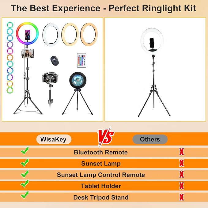 13" Ring Light with 76" Tripod Stand/Sunset Lamp/Phone &iPad Holder-53 RGB | Circle Halo Light with Desk Tripod & Wireless Remote, Dimmable LED Ringlight with Stand for Makeup/Live Stream/Photo/TikTok - Image 6
