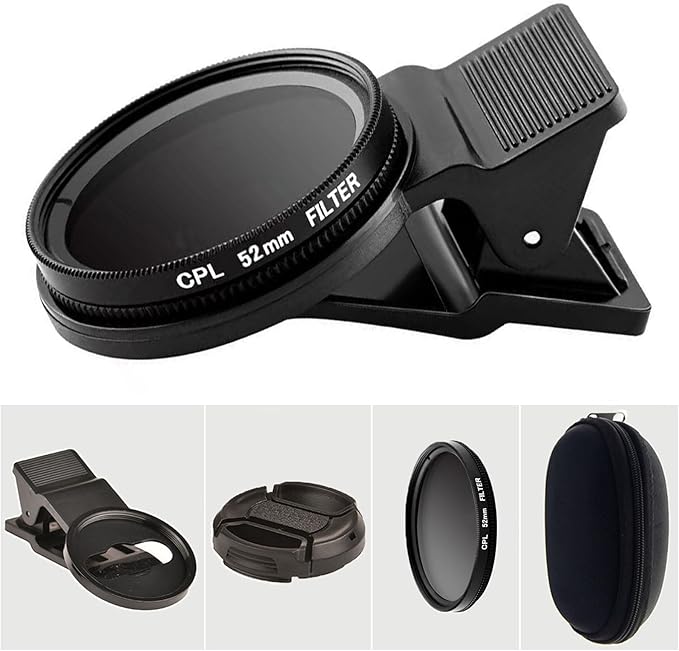 52mm CPL Polarized Phone Camera Lens, Universal Clip On CPL Phone Filter Lens, HD Optical Glass Polarized Lens for iPhone Samsung Most Phones, Anti-Glare Camera Lens for Photography by VLUOO
