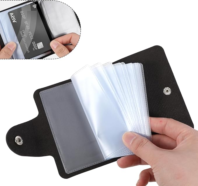 PU Leather Credit Card Organizer Slim (24 Small Cells for Memory Cards) Business Credit Card Book, Black Wallet Holder for Men Women, RFID Blocking Sleeve, Debit Cards Protector Organizer - Image 3