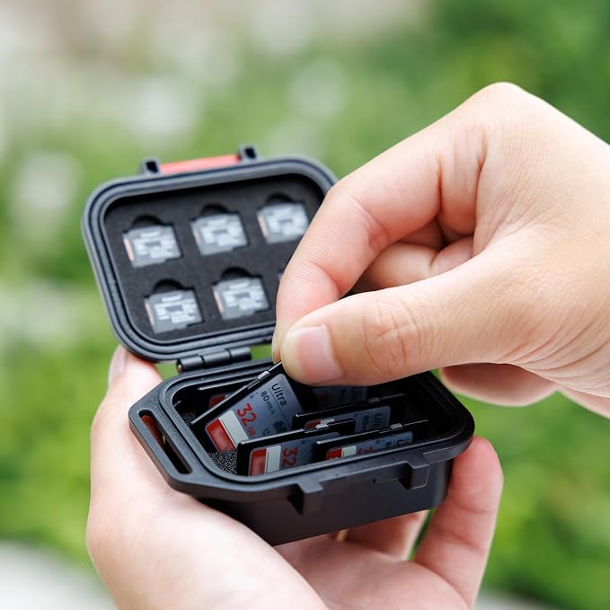 Portable Small IP67 Waterproof Memory Card Case with 12 Slots | Waterproof,with Strap,Vertical Design,Travel Camera Memory Card Holder,for 6 SD SDXC SDHC CFexpress Type A & 6 TF MSD Cards - Image 3