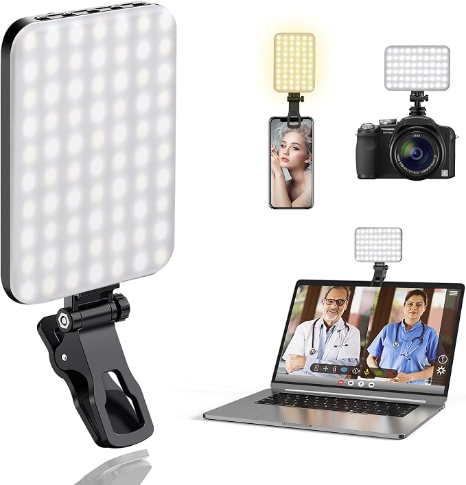 60 LED Portable Selfie Light Video Conference Lighting with Clip & Camera Tripod Adapter Rechargeable 2200mAh CRI 97+, 3 Light Modes for Phone iPhone Webcam Laptop Photo Makeup by ALTSON