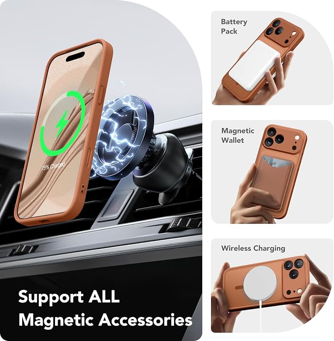 CAPRARO for iPhone 17 Pro Max Case, Compatible with MagSafe | Upgraded [Full Camera Protection] Protective Translucent Matte Women Girl Magnetic Phone Case Cover, Orange - Image 3