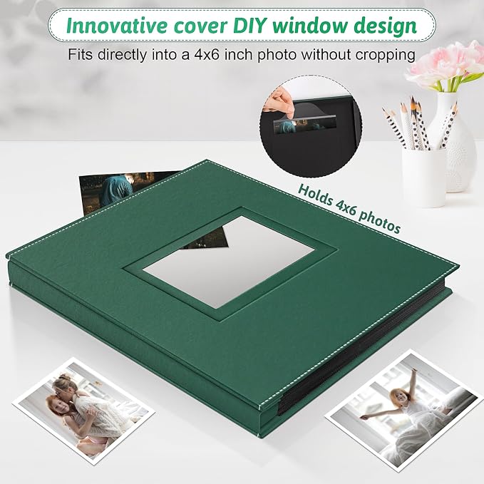 Popotop 4x6 Photo Album Holds 500 Pictures, Vegan Leather Hardcover | 500-Photos Capacity, Clear Slip-In Pockets, Large Collection Format, Front Photo Window, Gifts for Family Wedding Baby - Image 2