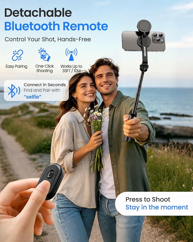 UBeesize Magnetic Selfie Stick Tripod with Dimmable Light and Rechargeable Remote, Portable Travel Phone Tripod Stand for MagSafe and Android Phones, Ideal for Vlogging, Photos, Video Recording - Image 5