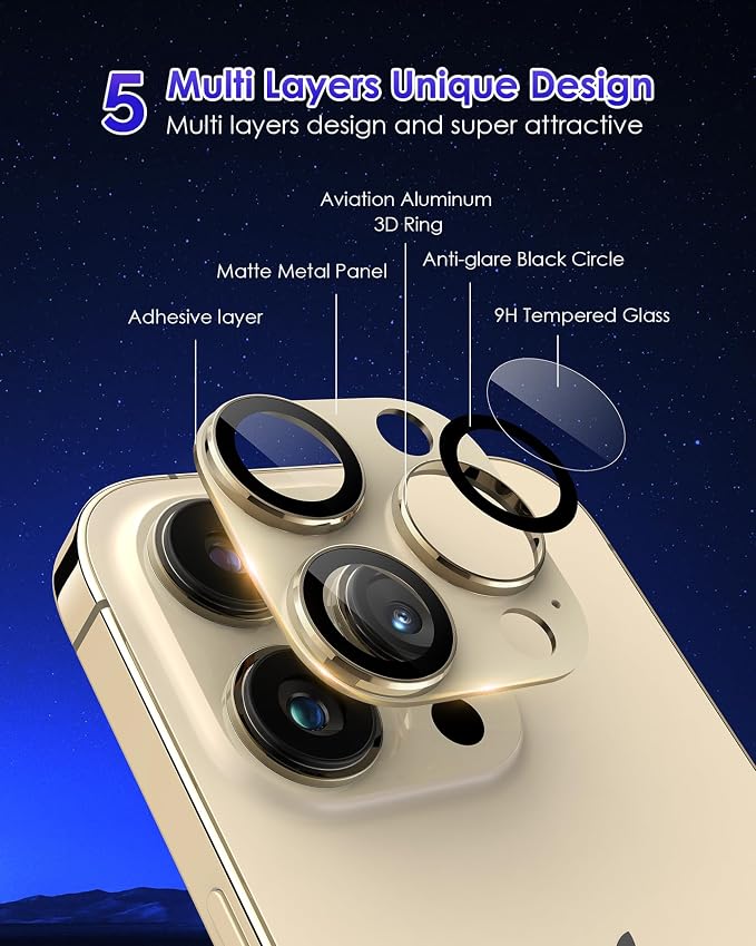 Compatible for iPhone 16 Pro Max/iPhone 16 Pro/iPhone 14 Pro/iPhone 14 Pro Max Camera Lens Protector [Full Coverage Metal] 9H Tempered Glass Camera Cover Titanium Rose - Image 3