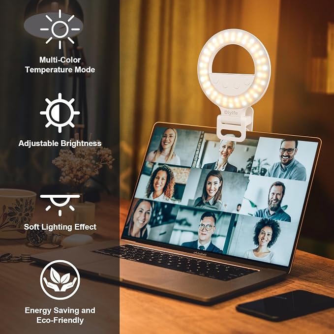 Diyife Selfie Ring Light, 60 LED Rechargeable Selfie Light for Phone | 360° Rotation 1000mAh 10 Level Brightness Portable Phone Clip on Light for Laptop, Makeup, Vlog, TikTok, Video Recording - Image 5