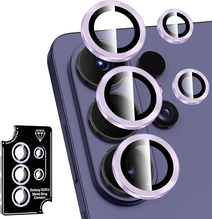 for Samsung Galaxy S26 Ultra Camera Lens Protector, Individual Metal Ring Tempered Glass Lens Cover, [Strong Adsorption] Scratch Resistant Ultra-Thin HD Clear Lens Cover, 1 Set-Lavender by Btscase