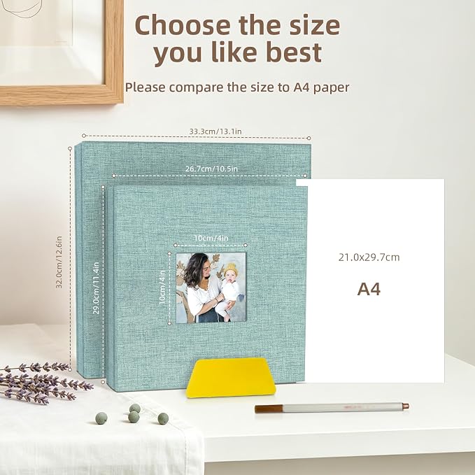 Popotop Photo Album Self Adhesive with Picture Display Window,40 Pages DIY Scrapbooking Supplies Kit for 4x6 8x10 Picture,Linen Cover Memory Book for Baby Wedding, with Scraper and Metallic Pen - Image 6