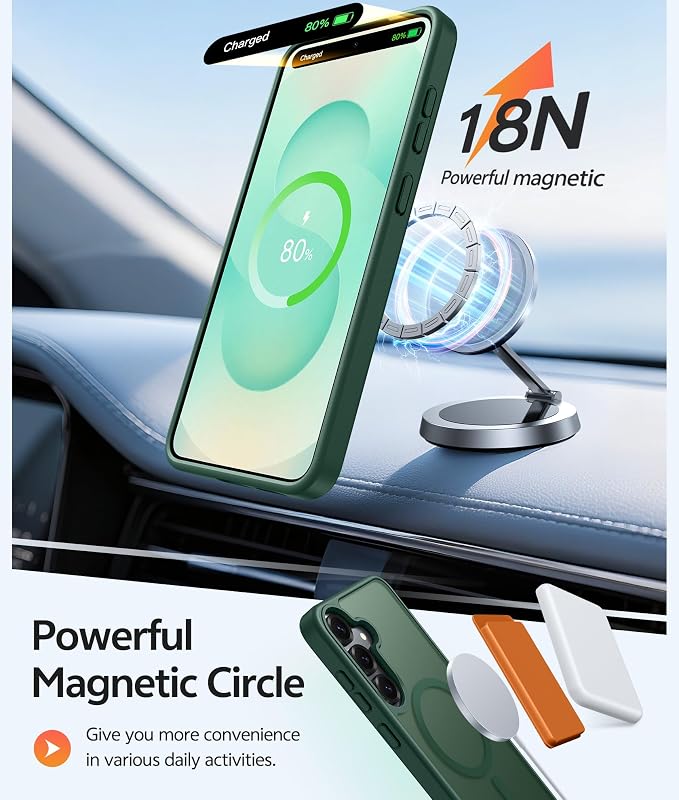 FNTCASE for Samsung Galaxy S25/S24 Plus Case, Fit Magsafe, Screen Protector | Translucent Matte Magnetic Back, 14FT Military Grade Drop Protection, Shockproof Protective Phone Cover, Green - Image 3