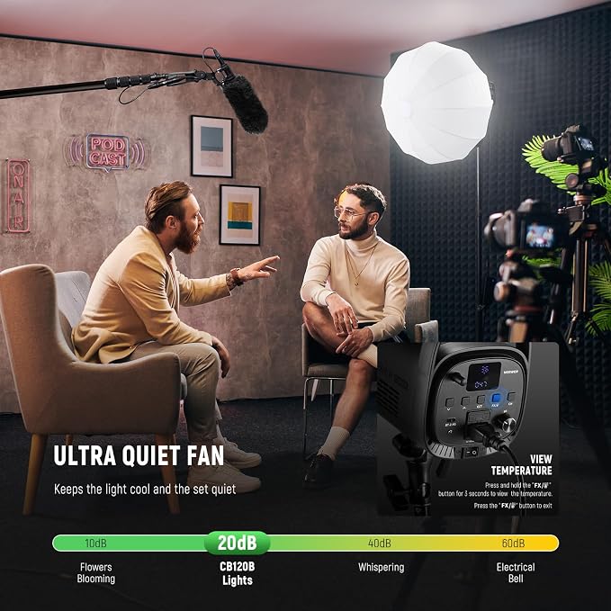 NEEWER CB120B 120W LED Video Light with 2.4G&APP Control COB Bi Color 2700K-6500K 78000lux at 1m/CCT Mode/CRI97/12 Scenes/Bowens Mount Continuous Output Lighting for Studio Photography/Video Recording - Image 6
