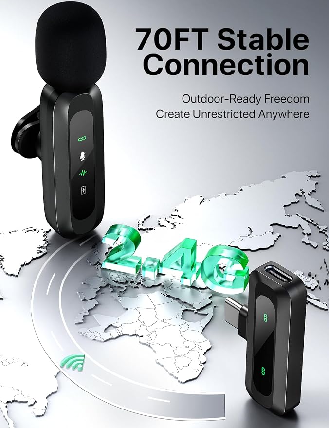 Upgraded 2 Pack Mini Clip on Microphone With LED Display, Wireless Lavalier Microphone for iPhone, HD Noise Cancelling, Portable Lapel Mic for Recording Video Podcast Vlogg Content Creator interview - Image 7