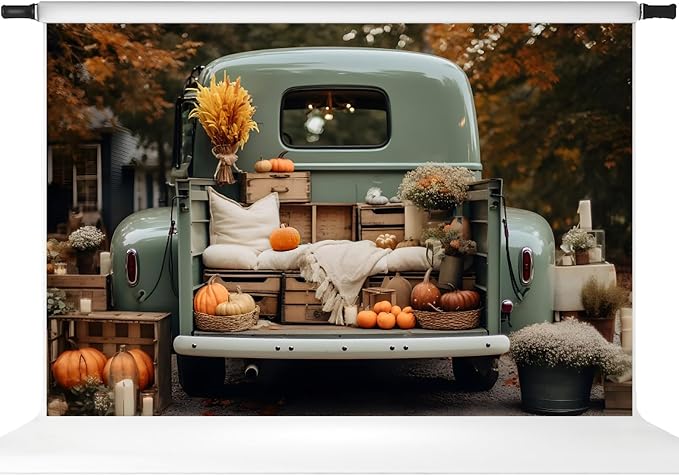 Kate Fall Backdrop Thanksgiving Photo Backdrop Truck Pumpkins Backdrop for Photography,10x6.5 - Image 2