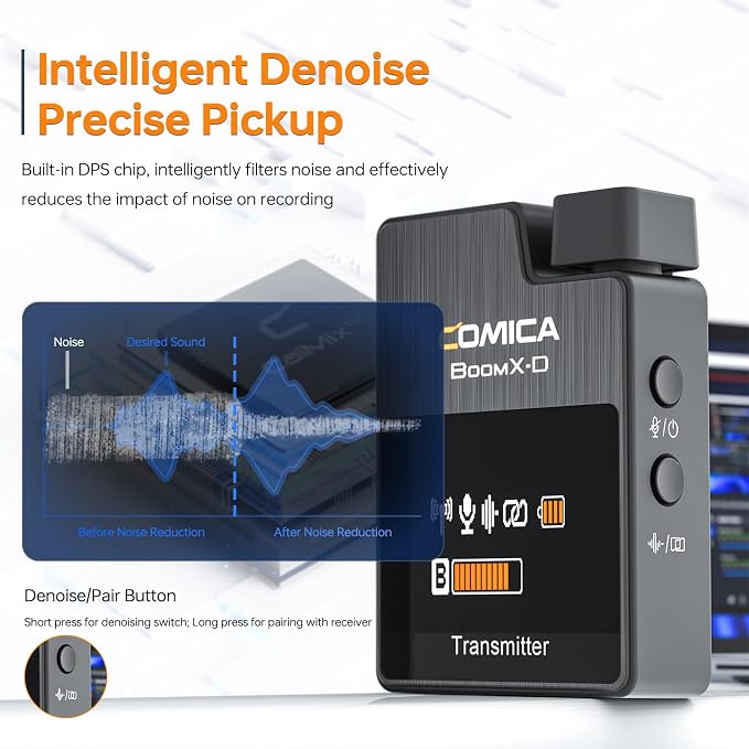 COMICA BoomX-D2 Wireless Lavalier Microphone for Camera iPhone & Android | 656ft Stable Range, Noise Cancelling, Dual Lapel Mic System with 2 Transmitters, Ideal for Vlog, YouTube, Content Creators - Image 6