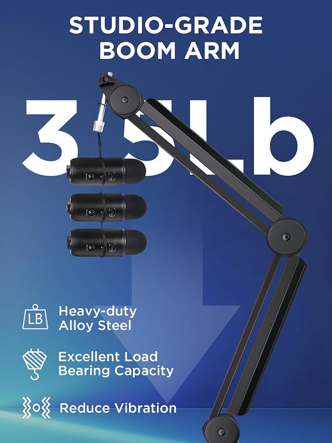 InnoGear Mic Arm Microphone Boom Arm Cable Management for Blue Yeti, Black | Desk Mount, for Shure Fifine, Professional Appearance, Extendable, Horizontal Reach 32.3", 3.5 lb Weight Capacity, Heavy-Duty - Image 6