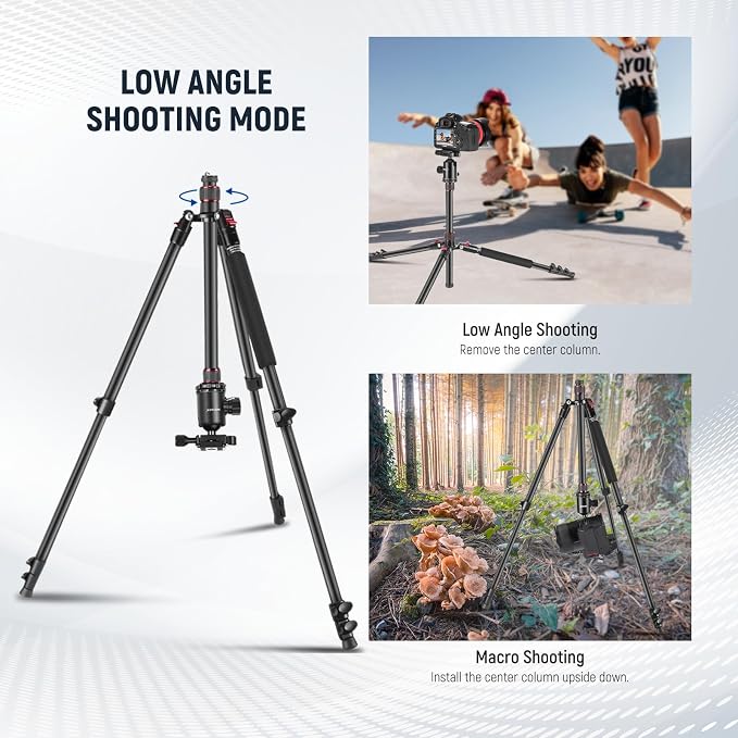 NEEWER 77 Inch Camera Tripod Monopod for DSLR & Phone, Aluminum, TP77 | 360° Panoramic Ball Head, 2 Axis Center Column, Arca Type QR Plate, Bag, Compact Lightweight Travel Tripod, 34lb Max Load - Image 5