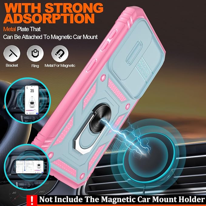 Gritup for Galaxy S23 Phone Case Military-Grade Shockproof with Kickstand | with 2 PCS Screen Protector, Slide Camera Cover, Heavy Duty Outdoor Protection Funda para Galaxy S 23 Cover-Green+Pink - Image 6