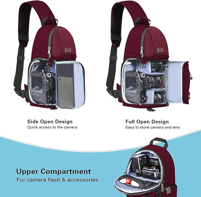MOSISO Camera Sling Bag, DSLR/SLR/Mirrorless Camera Case Camera Backpack | Shockproof Photography Bag with Tripod Holder&Removable Modular Inserts Compatible with Canon/Nikon/Sony/Fuji, Wine Red - Image 2