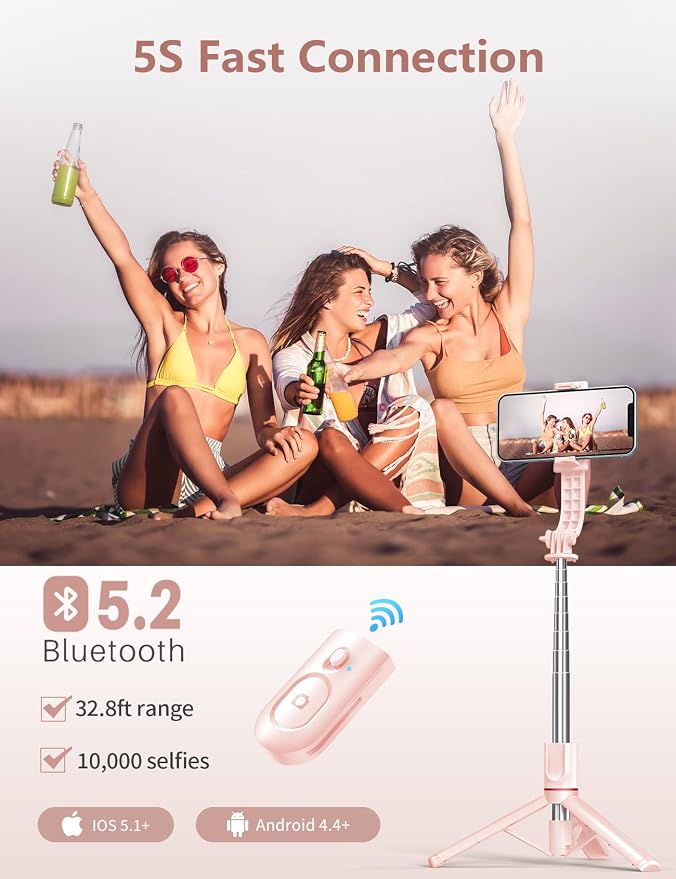 Selfie Stick with Light, 45'' Selfie Stick Tripod with Wireless Remote | Portable Travel Phone Tripod, Compatible with iPhone17/16/ 15 Pro Max/15/14, Samsung S22/ S23 Ultra/Android Smartphone (Pink) - Image 4