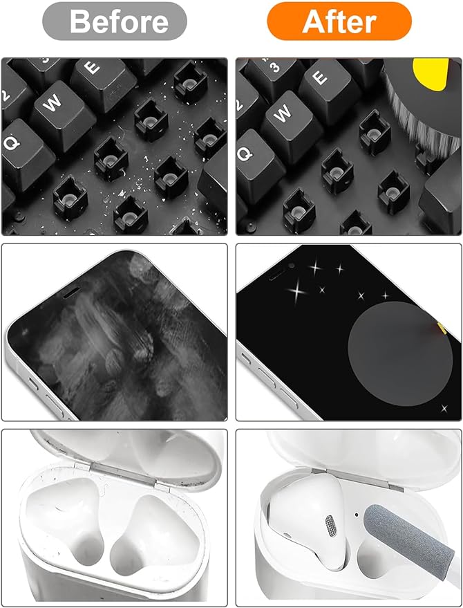 Tounee Keyboard Cleaner Kit, Electronics Cleaning Kit with Retractable Big Brush, Portable, 20 in 1 Multi-Tool Kit for Phones, Tablet, Computer, PC Monitor,TV Camera Lens with 2.5ml Mist Spray (Black) - Image 6