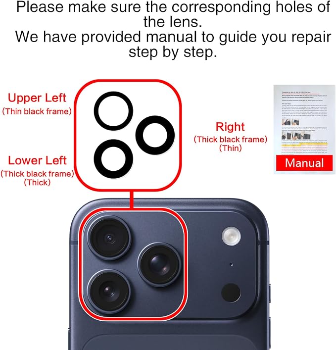 for ASDAWN Back Rear Camera Lens Glass Replacement for iPhone 17 Pro Max and 17 Pro Camera Glass Lens Replacement with Pre-Installed Adhesive + Repair Tool Kit + Installation Manual - Image 7