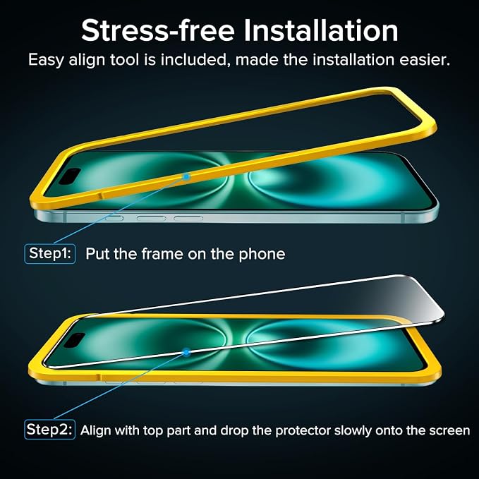 ivoler Screen Protector for iPhone 16 Plus 6.7" Tempered Glass 2-Pack | with [Easy Installation Frame], Anti-Scratch Case Friendly Clear HD Film for iPhone 16 Plus 6.7 inch - Image 3
