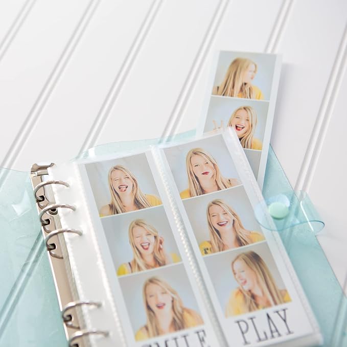 Photo Album For 2X6 Photo Booth Slip In Strips And 4X6 Pictures - 6 Ring Notebook Binder With 20 2 By 6 Sleeves - Fits 80 Photobooth Prints (SEAFOAM SPARKLE, 2X6) - Image 4