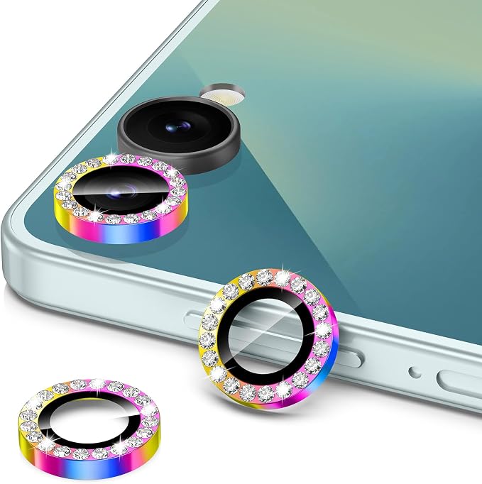 for Samsung Galaxy Z Flip 7 Camera Lens Protector, Individual Metal Ring Tempered Glass Lens Cover, [Strong Adsorption] Scratch Resistant Ultra-Thin HD Clear Lens Cover, 1 Set-Colorful Diamond - Image 2
