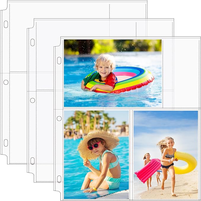 MaxGear 30 Pack 4x6 Photo Sleeves for 3 Ring Binder (180 Pictures),3 Pocket | Heavy-Duty Archival Page Protectors, Clear Photo Album Refill Pages, Plastic Postcard Sleeves, Recipe Card Binder Inserts by MaxGear
