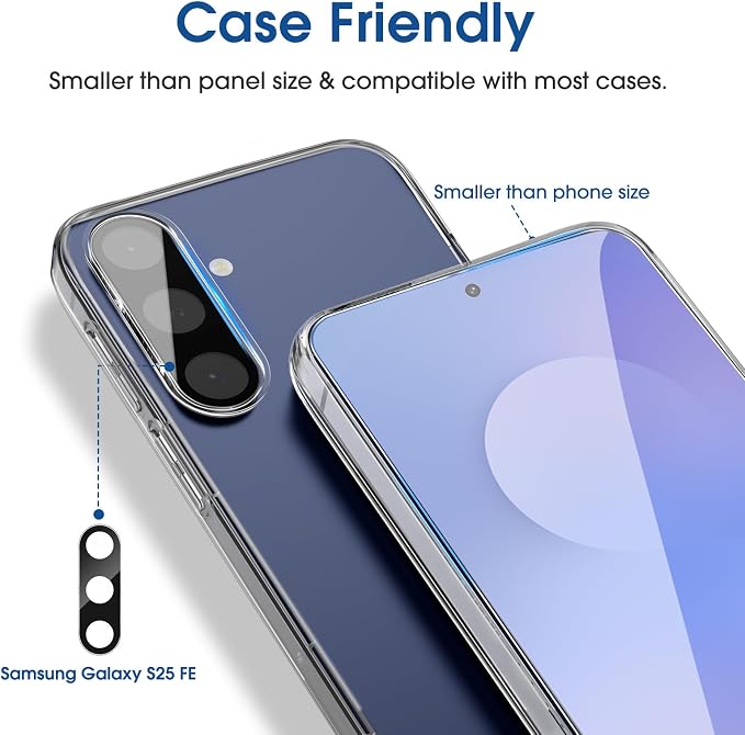 amFilm OneTouch for Samsung Galaxy S25 FE Screen Protector Tempered Glass | Auto-Alignment, 30s Install, Bubble Free, Scratch & Drop Protection, HD Clear, Camera Lens Protector, 2+2 Pack (S25E-6.7'') - Image 6