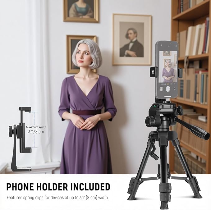 NEEWER Entry Level Version TP52 Mini Desk Phone Tripod Camera Webcam Stand | Compatible with iPhone for Video Recording, Small Compact Table Top DSLR Camcorder Stand, 3 Way Pan Tilt Head, Phone Holder - Image 6
