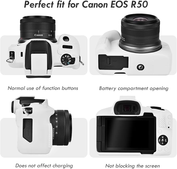 Rieibi EOSR50 EOS R50 Case, Soft Silicone Protective Case for Canon EOS R50 EOSR50 Vlogging Camera, Lightweight EOS R50 Camera Case Grip Cover Body Skin - White - Image 3