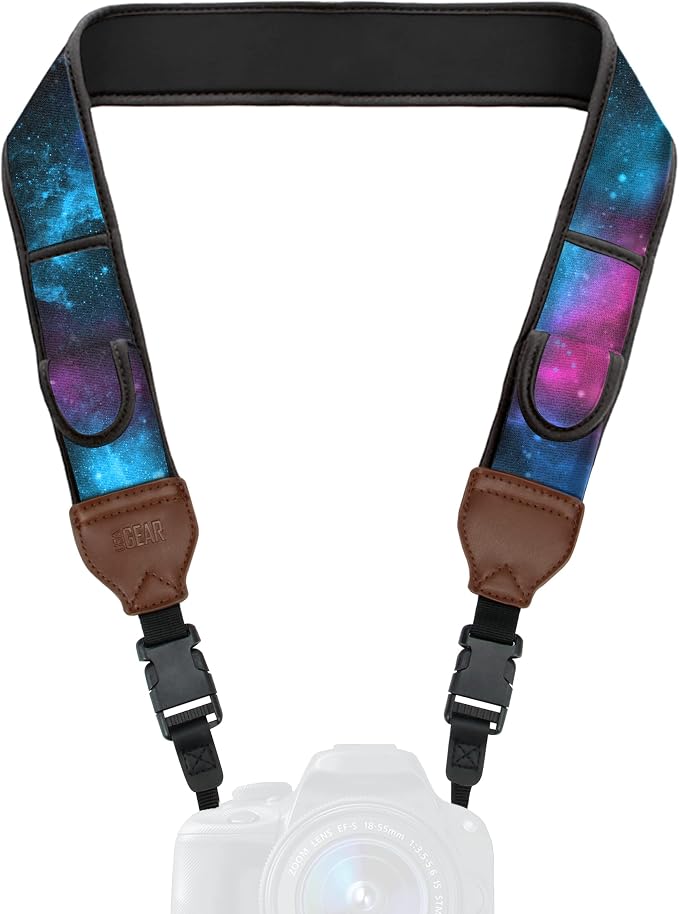 USA Gear TrueSHOT Camera Strap Neoprene Camera Straps - Padded Neck Strap, Accessory Pocket, and Quick Release Buckles - Compatible with Canon, Nikon, Sony and More DSLR and Mirrorless Camera - Galaxy by USAGEAR