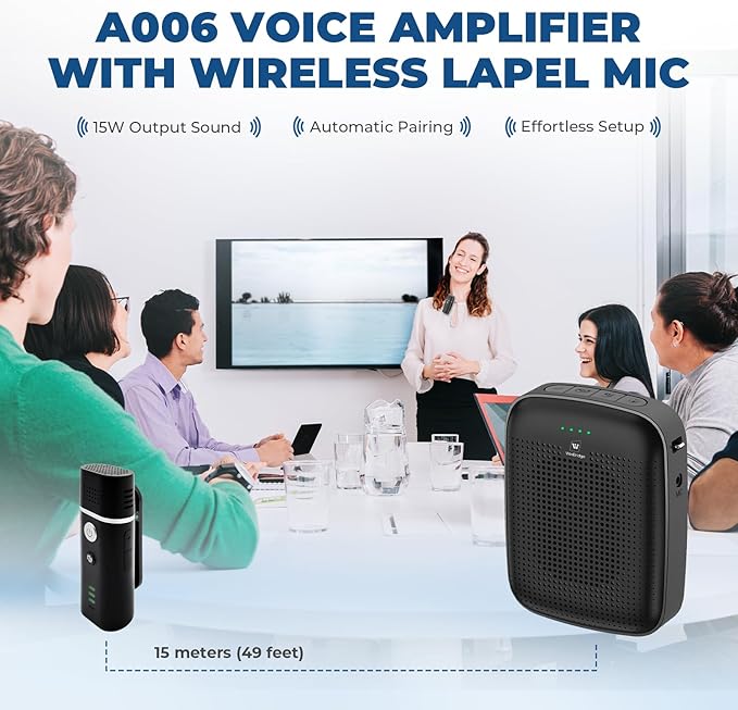 Voice Amplifier with Wireless Lapel Microphone for Teachers | 15W Portable Mini Bluetooth PA System and Clip-on Lavalier Mic for Classroom, Yoga, Tour Guide & Public Speaking - A006 - Image 2