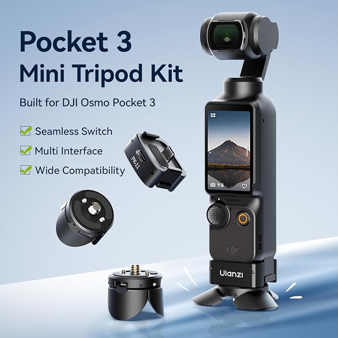 ULANZI Quick Release Mini Tripod Kit for DJI Osmo Pocket 3 4/Xtra Muse, Type-C Full-Function Port Charging Adapter Base for Pocket 3 4 Accessories with 1/4 Screw Hole for Tripods (PK-08 & PK-11) - Image 9