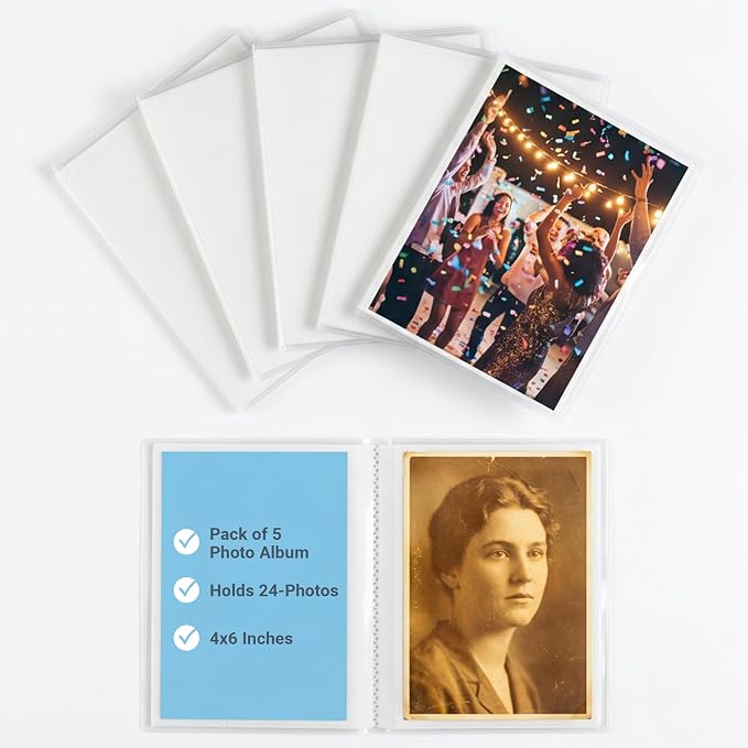 Iconikal 5 Pack, 4x6 Inch, Holds 24-Photos. Photo Albums with Clear Cover to Store and Display Memories, Vacations, Events, Weddings by Iconikal