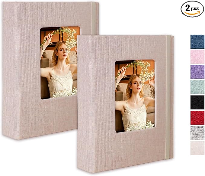 Small Photo Album 5x7, Pack of 2 Linen Picture Book, Each Mini 26-Page Album Holds 52 Photos, Art Presentation Folder for Postcards & Picture Storage by CHERRICH