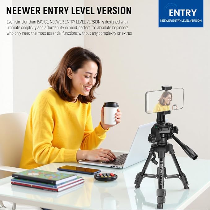 NEEWER Entry Level Version TP52 Mini Desk Phone Tripod Camera Webcam Stand | Compatible with iPhone for Video Recording, Small Compact Table Top DSLR Camcorder Stand, 3 Way Pan Tilt Head, Phone Holder - Image 2