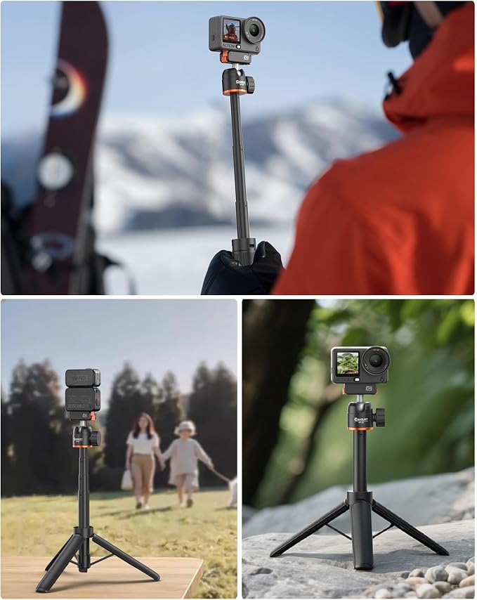 21" Osmo Action Portable Mini Tripod Stand for DJI Action 6/Osmo Nano | 2-in-1 Selfie-Stick Tripod w 360° Ball Head, Small Desktop Stand/Travel Vlogging Handle Grip/Accessories for Video Recording - Image 8