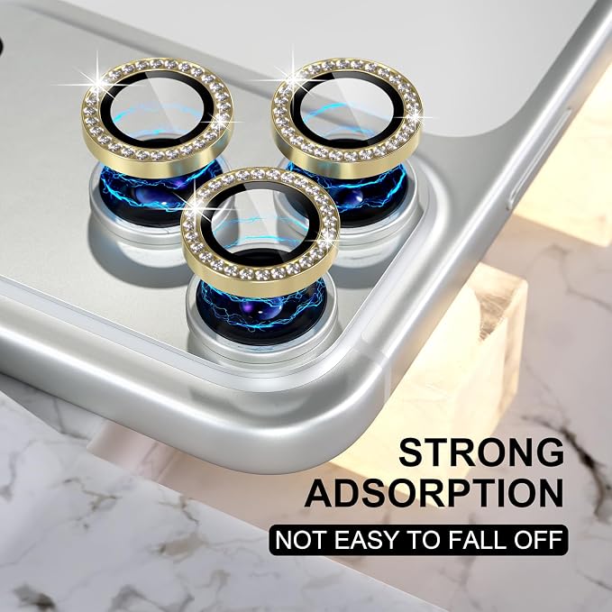 Choiche for iPhone 17 Pro/iPhone 17 Pro Max Camera Lens Protector | Ultra HD, Bling 9H Tempered Glass Camera Cover Screen Protector Metal Ring Decoration Accessories (Diamond-Gold) - Image 6