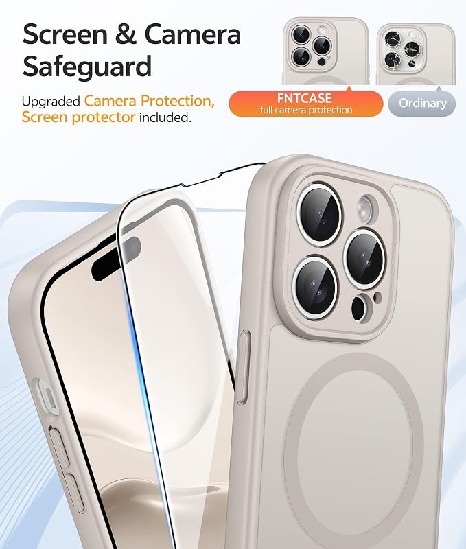 FNTCASE for iPhone 14 Pro Case, Compatible with Magsafe, Screen Protector | Full Camera Protection, Translucent Matte, 14FT Military Grade Drop Proof, Shockproof Protective Phone Cover, Off White - Image 4