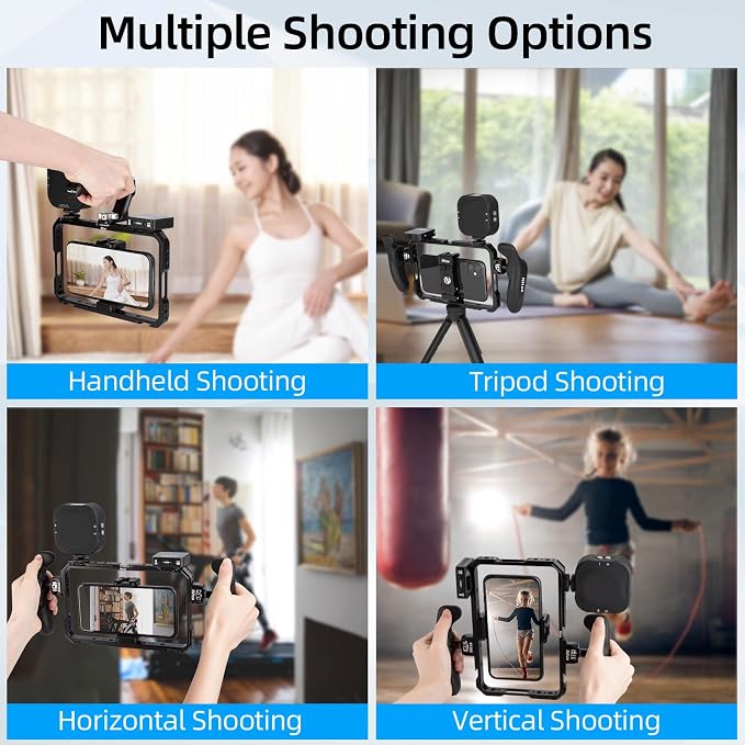 Nitze Smartphone Cage Universal Phone Video Rig - T-MP01B | Ergonomic Side Handles, Adjustable Cellphone Clamp, 5 Built-in Cold Shoes, For Vlogger and Videographer - Image 7