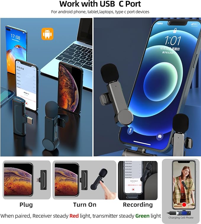 NPTCL Mini Wireless Microphone USB C for iPhone 17/16/15, Android Phone | Noise Canceling Clip on Mic,10 Hour Battery Life, 100Ft Transmission for Video Recording Vlogging Streaming Youtube Tiktok - Image 4
