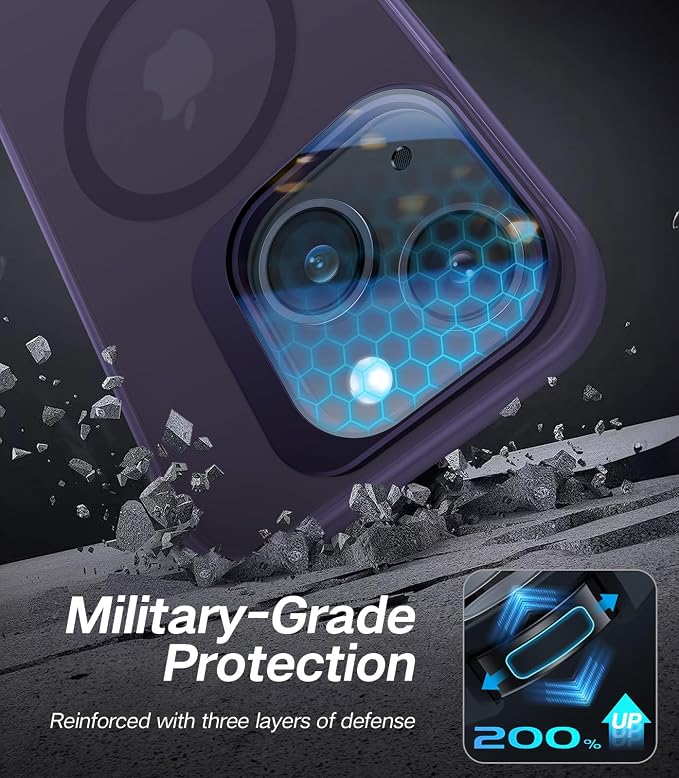 VOFATA for iPhone 15 Plus Case with Camera Cover Stand [Built-in 9H Camera Lens Protector][Fit for Magsafe] Military Grade Shockproof Translucent Matte Magnetic Phone Case 6.7"，Purple - Image 5
