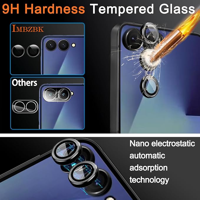 IMBZBK 9 in 1 Screen Protector for Samsung Galaxy Z Flip 7, 3+3+3 Pack | Auto Installation, 3 Inside Flexible Film + 3 Front Tempered Glass + 3 Camera Lens Protector Accessories - Image 6