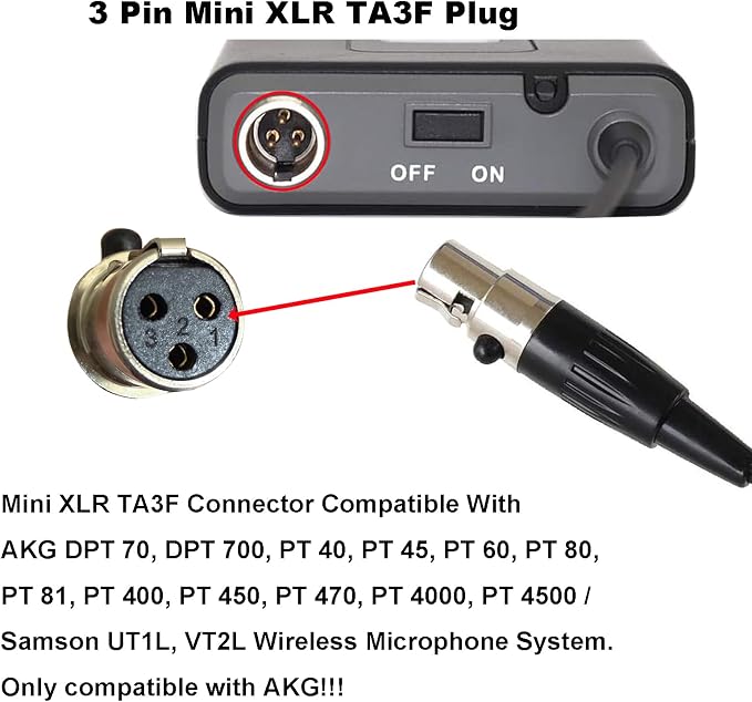 Replacement Headset Microphone Compatible with AKG Wireless Bodypacks–Condenser Headworn Mic with TA3F Mini 3-Pin Connector for AKG Bodypacks Transmitters for Singers, Speakers,Performers - Image 2
