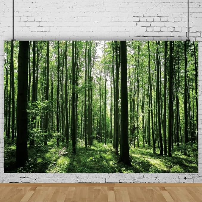 Jungle Forest Photography Backdrop 10x8ft Green Rainforest Sunlight Grassland Wonderland Nature Landscape Background for Spring Adventure Camping Hiking Theme Party Decoration Banner Photoshoot Prop - Image 2
